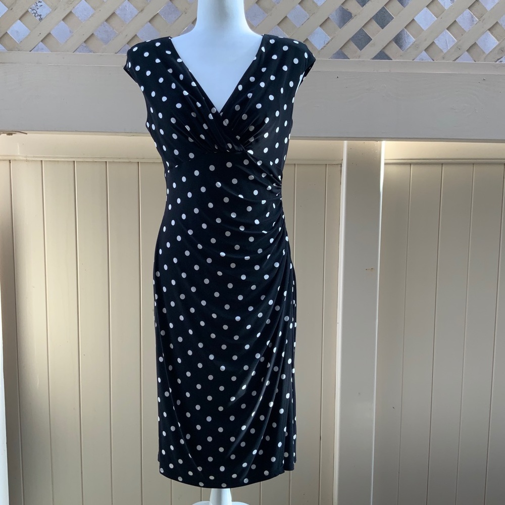 Classic  Lauren Sz 8 Black&White Polka Dot Dress,